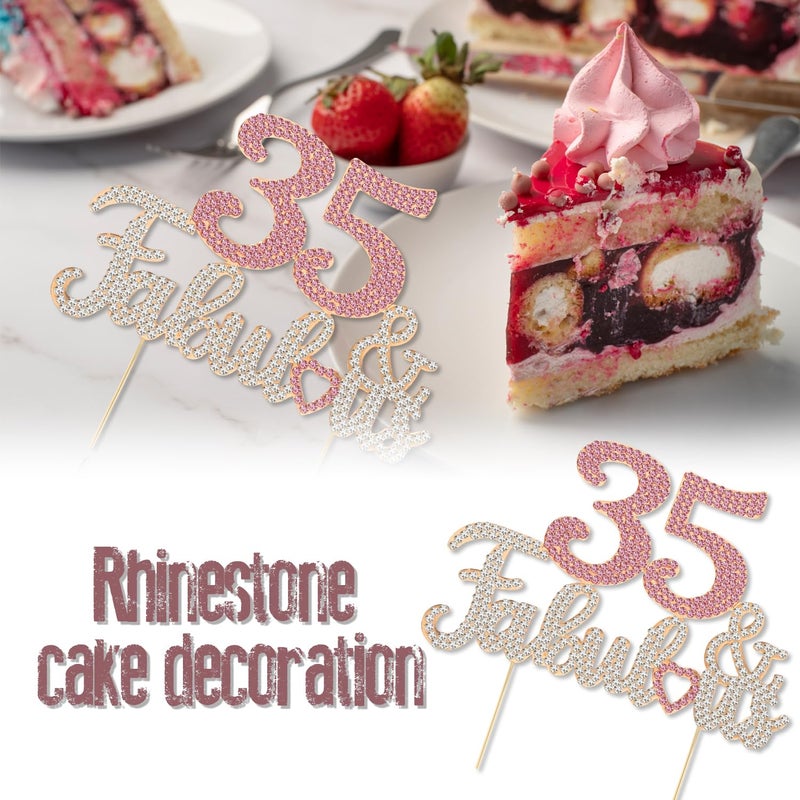 LASKYER 35 & Fabulous Gold & Pink Rhinestone Cake Topper - Happy 35th Birthday Cheers to 35 Years Old Bday Party Metal Sparkly Food Centerpieces Topper Decorations Keepsake. - Image 3
